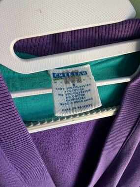 Cheetah Purple V-Neck Cardigan with Teal Lining  Pink Buttons Vintage